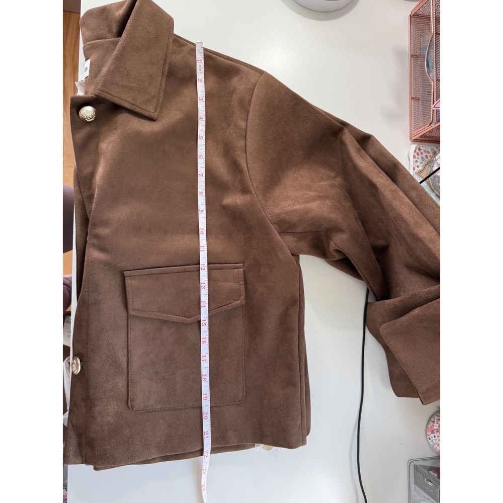 Steve Madden Womens Cropped Faux Suede Jacket Shaved Chocolat Brown DP32966F L - Picture 12 of 13